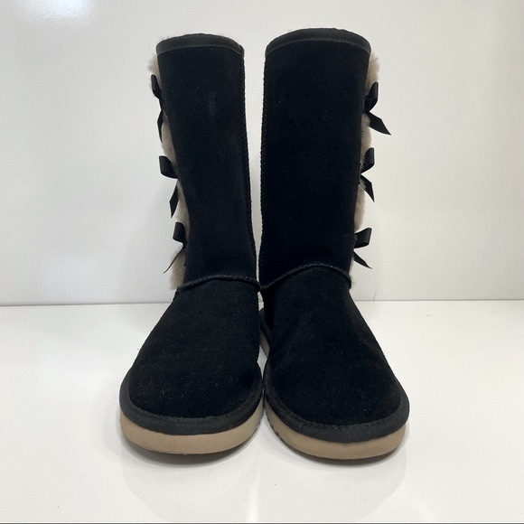 UGG Koolaburra Victoria Black Bow Accent Sheepskin Suede Furry Winter Boots 7 - Picture 5 of 13